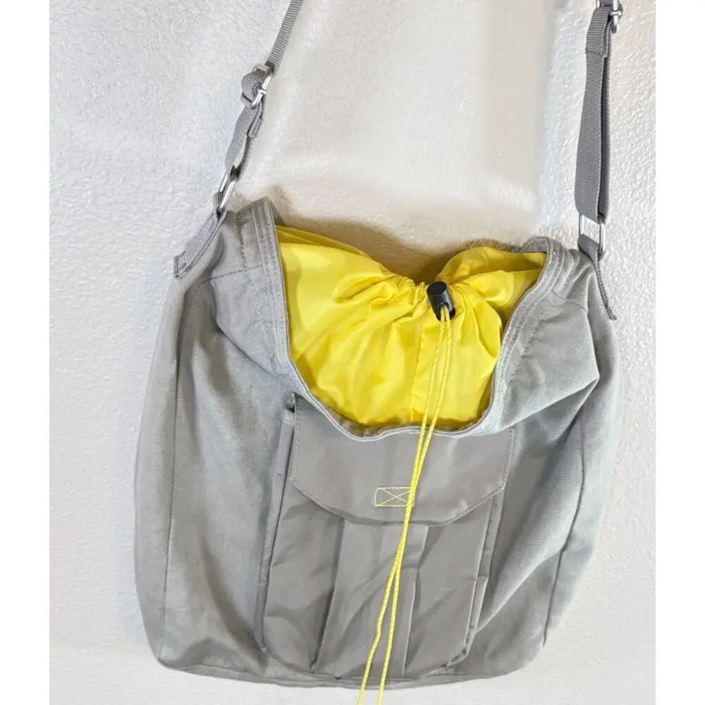 Gap Tan Cotton Tote Bag with Yellow Mesh Drawstring Lining Pockets Crossbody